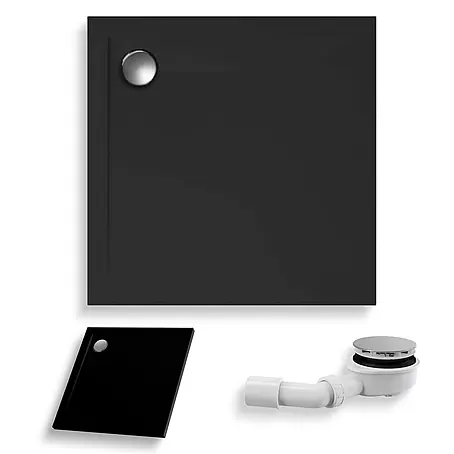 Bad Land  Duschwanne GEOS Duschwanne quadratisch 90 x 90 cm Schwarz Steinoptik, mit Ablauf