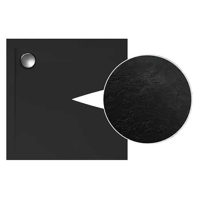 Bad Land Duschwanne GEOS Duschwanne quadratisch 100 x 100 cm Schwarz Steinoptik, mit Ablauf - Kunststoff, Schwarz, Steinoptik - Schwarze Duschwanne mit strukturierter Oberfläche und silbernem Abfluss.
