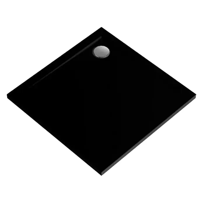 Bad Land Duschwanne GEOS Duschwanne quadratisch 100 x 100 cm Schwarz Steinoptik, mit Ablauf - Kunststoff, Schwarz, Steinoptik - Schwarze quadratische Duschwanne mit Chromablaufabdeckung.