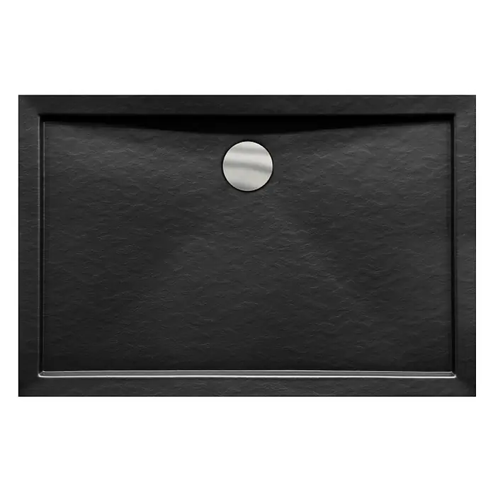 Bad Land Duschwanne ALPINA Duschwanne rechteckig 100 x 80 cm Schwarz Steinoptik, Ablauf und - Kunststoff, Schwarz, Steinoptik - Schwarze, texturierte, rechteckige Duschwanne mit silbernem Ablaufdeckel.