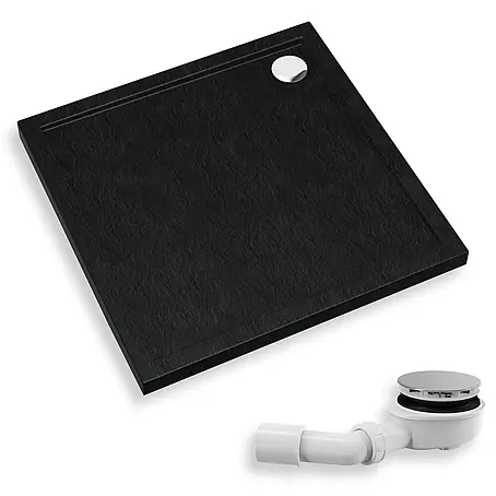 Bad Land  Duschwanne CASPAR NEW Duschwanne quadratisch 80 x 80 cm Schwarz Steinoptik, mit Ablauf