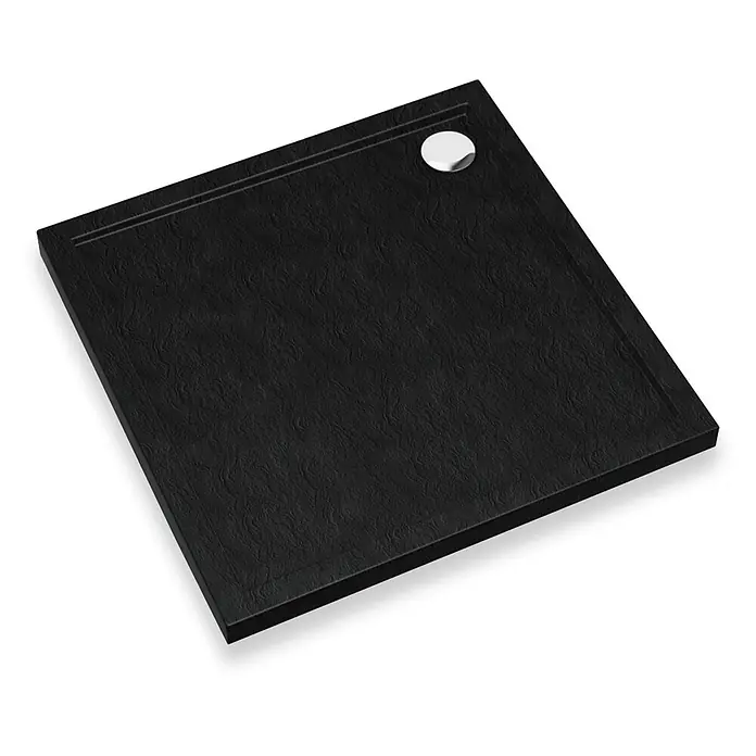 Bad Land Duschwanne CASPAR NEW Duschwanne quadratisch 80 x 80 cm Schwarz Steinoptik, mit Ablauf - Kunststoff, Schwarz, Steinoptik - Schwarze, rechteckige Duschwanne mit texturierter, schieferähnlicher Oberfläche und rundem Chromablauf.