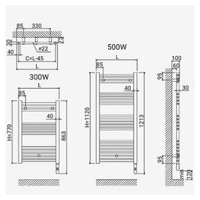 Rointe Radiador toallero eléctrico Elba SWT (An x Al: 50 x 77 cm, 500 W, Negro) | BAUHAUS