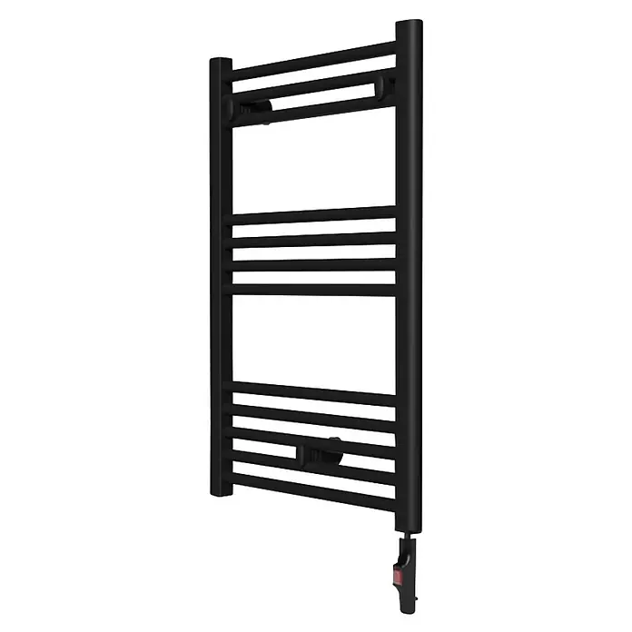 Rointe Radiador toallero eléctrico Elba SWT - An x Al: 50 x 77 cm, 500 W, Negro - Toallero eléctrico negro con barras horizontales y un interruptor de control.