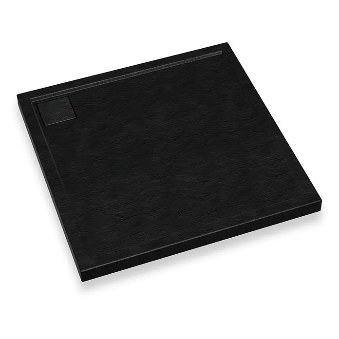 Bad Land Duschwanne OMEGA Duschwanne quadratisch 80 x 80 cm Schwarz Steinoptik, mit Ablauf - L x B: 80 x 80 cm, Kunststoff, Schwarz, Steinoptik - Schwarze, strukturierte Duschwanne mit integrierter quadratischer Ablaufabdeckung.