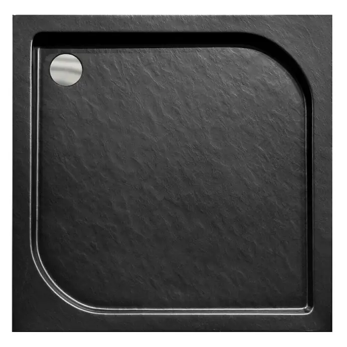 Bad Land Duschwanne OSKAR Duschwanne quadratisch 90 x 90 cm Schwarz Steinoptik, Ablauf und - Kunststoff, Schwarz, Steinoptik - Schwarze Duschwanne in Viertelkreisform mit Schiefer-Optik und integriertem runden Ablauf.