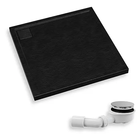 Bad Land  Duschwanne OMEGA Duschwanne quadratisch 80 x 80 cm Schwarz Steinoptik, mit Ablauf