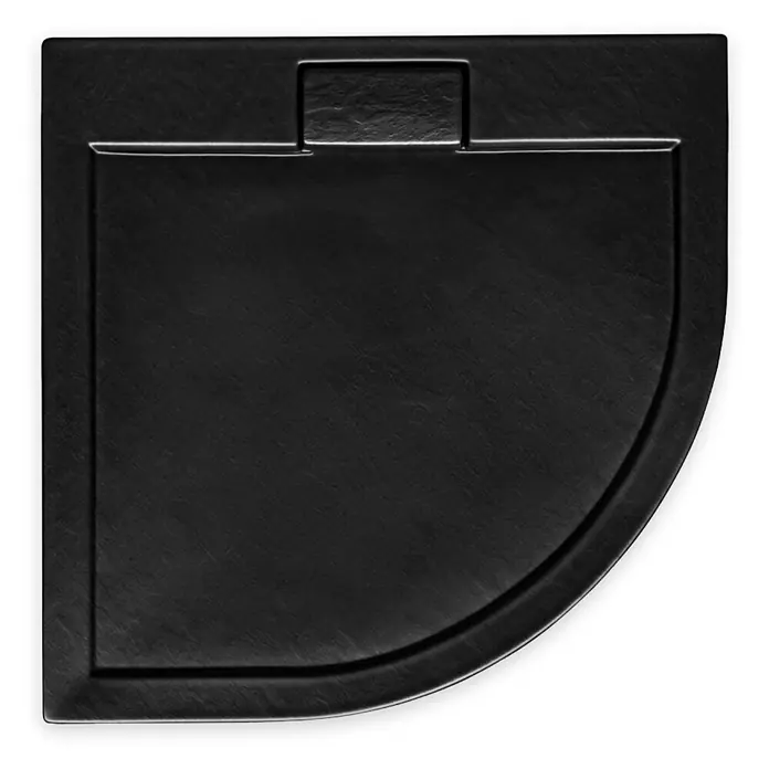 Bad Land Duschwanne AXIM SLIM Duschwanne viertelkreis 80 x 80 cm Schwarz Steinoptik, mit Ablauf - Kunststoff, Schwarz, Steinoptik - Schwarze, texturierte Viertelkreis-Duschwanne mit rechteckiger Ablaufabdeckung.