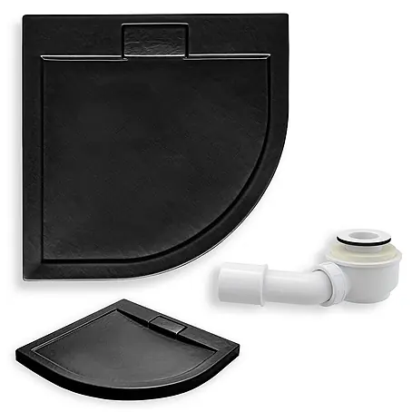 Bad Land  Duschwanne AXIM SLIM Duschwanne viertelkreis 80 x 80 cm Schwarz Steinoptik, mit Ablauf