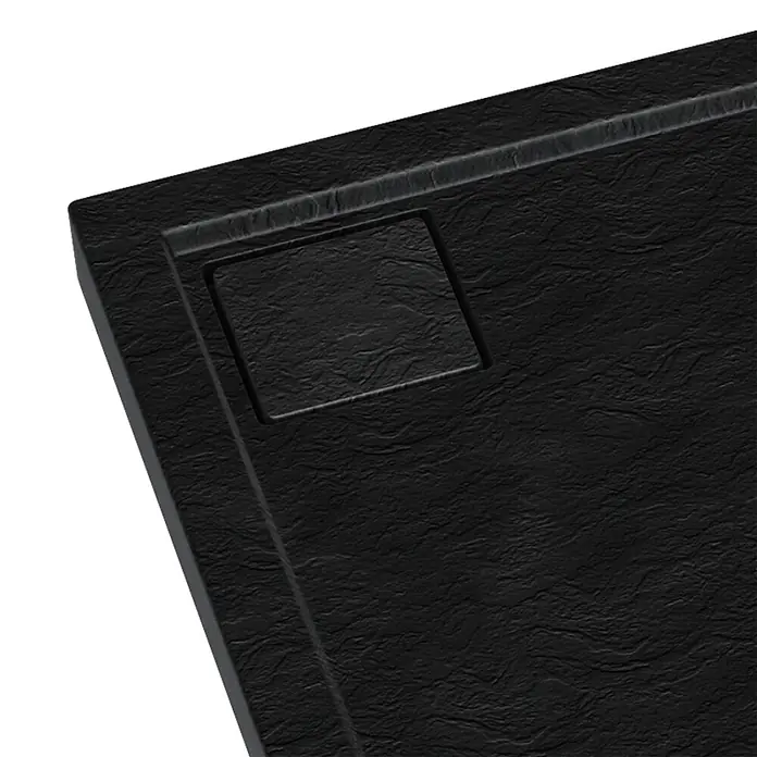 Bad Land Duschwanne OMEGA Duschwanne viertelkreis 80 x 80 cm Schwarz Steinoptik, mit Ablauf - Kunststoff, Schwarz, Steinoptik - Schwarze texturierte Duschwanne mit quadratischer Ablaufabdeckung.