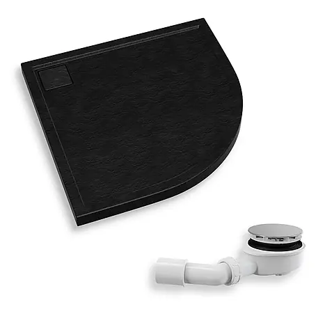 Bad Land  Duschwanne OMEGA Duschwanne viertelkreis 80 x 80 cm Schwarz Steinoptik, mit Ablauf