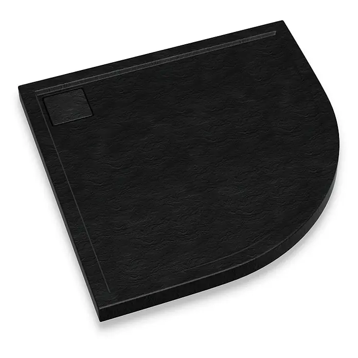 Bad Land Duschwanne OMEGA Duschwanne viertelkreis 80 x 80 cm Schwarz Steinoptik, mit Ablauf - Kunststoff, Schwarz, Steinoptik - Schwarze strukturierte Viertelkreis-Duschwanne mit quadratischem Ablaufrand.