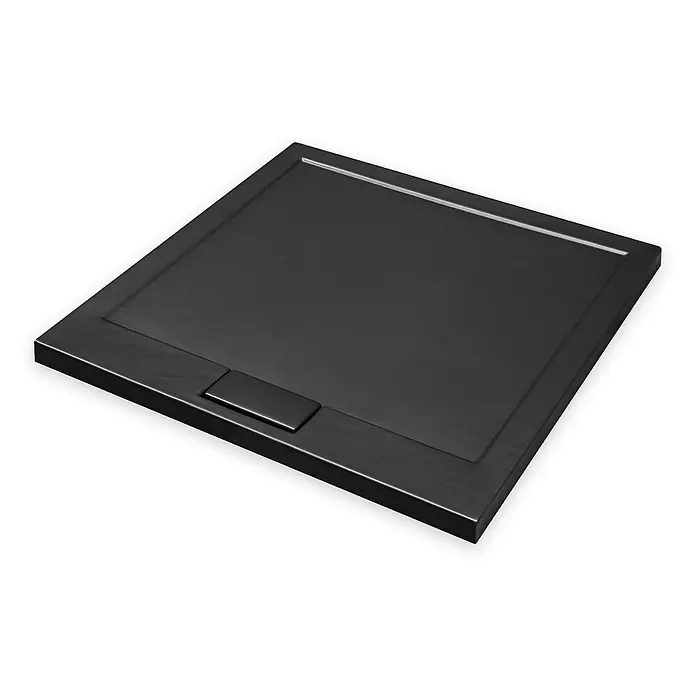 Bad Land Duschwanne AXIM SLIM Duschwanne quadratisch 80 x 80 cm Schwarz Steinoptik, mit Ablauf - Kunststoff, Schwarz, Steinoptik - Schwarze, rechteckige Duschwanne mit texturierter Oberfläche und integrierter linearer Ablaufrinne.