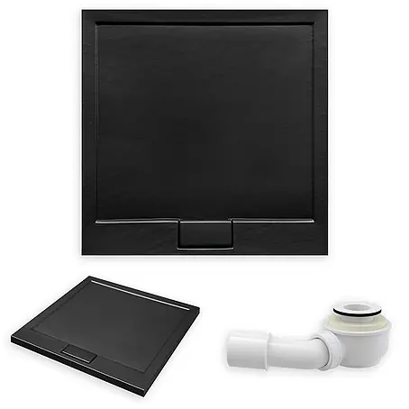 Bad Land  Duschwanne AXIM SLIM Duschwanne quadratisch 80 x 80 cm Schwarz Steinoptik, mit Ablauf