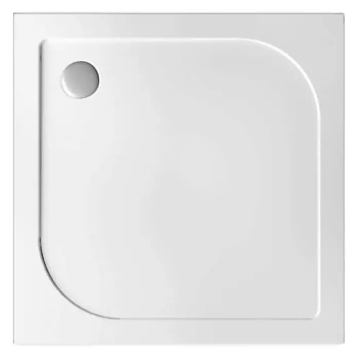 Bad Land Duschwanne TENOR Duschwanne quadratisch 80 x 80 cm Weiß, Set mit Ablaufgarnitur - Kunststoff, Weiß - Weißes Viertelkreis-Duschbecken mit integriertem Abfluss.