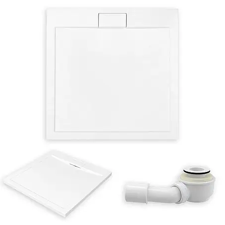 Bad Land  Duschwanne AXIM SLIM Duschwanne quadratisch 90 x 90 cm Weiß, Set mit Ablaufgarnitur