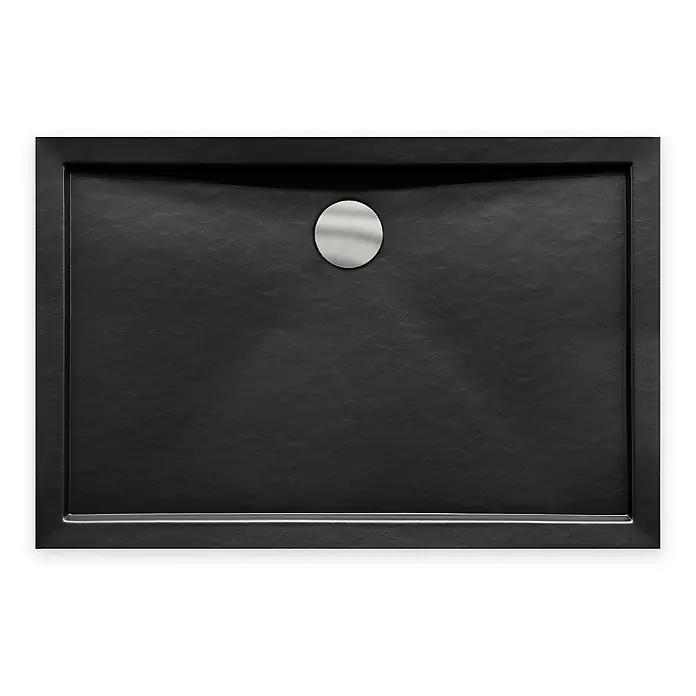 Bad Land Duschwanne ALPINA Duschwanne rechteckig 120 x 80 cm Schwarz Steinoptik, mit Ablauf - Kunststoff, Schwarz, Steinoptik - Schwarze strukturierte Duschwanne mit silbernem Rundablauf.