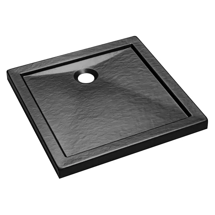 Bad Land Duschwanne AQUARIUS Duschwanne quadratisch 90 x 90 cm Schwarz Steinoptik, mit Ablauf - Kunststoff, Schwarz, Steinoptik - Schwarze quadratische Duschwanne mit strukturierter Oberfläche und mittigem Abfluss.