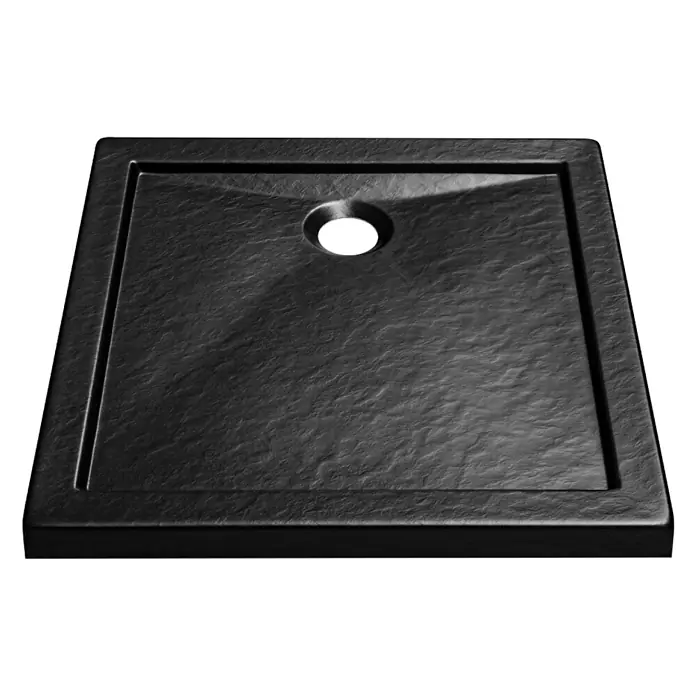 Bad Land Duschwanne AQUARIUS Duschwanne quadratisch 90 x 90 cm Schwarz Steinoptik, mit Ablauf - Kunststoff, Schwarz, Steinoptik - Schwarze strukturierte quadratische Duschwanne mit zentralem Abfluss.