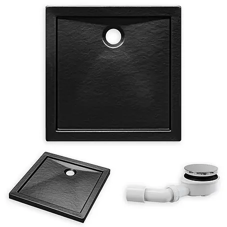 Bad Land  Duschwanne AQUARIUS Duschwanne quadratisch 90 x 90 cm Schwarz Steinoptik, mit Ablauf