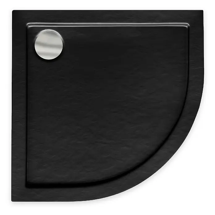 Bad Land Duschwanne ARON Duschwanne viertelkreis 90 x 90 cm Schwarz Steinoptik, mit Ablauf - Kunststoff, Schwarz, Steinoptik - Schwarze Viertelkreis-Duschtasse mit strukturierter Oberfläche und rundem Chrom-Ablaufdeckel.