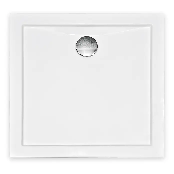 Bad Land Duschwanne AQUARIUS Duschwanne quadratisch 80 x 80 cm Weiß, Set mit Ablaufgarnitur - Kunststoff, Weiß - Weiße quadratische Duschwanne mit zentralem Chromablauf am oberen Rand.