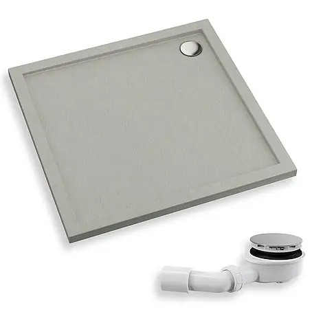 Bad Land  Duschwanne CASPAR NEW Duschwanne quadratisch 90 x 90 cm Weiß Steinoptik, mit Ablauf