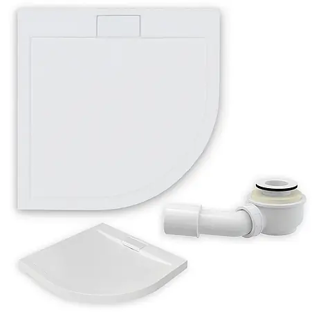 Bad Land  Duschwanne AXIM SLIM Duschwanne viertelkreis 90 x 90 cm Weiß, Set mit Ablaufgarnitur