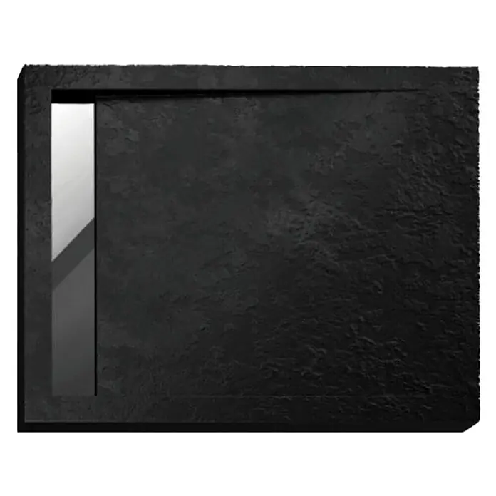 Bad Land Duschwanne WEST NEW Duschwanne rechteckig 110 x 90 cm Schwarz Steinoptik, mit Ablauf - Kunststoff, Schwarz, Steinoptik - Schwarze texturierte Duschwanne mit rechteckiger Metallablaufabdeckung.