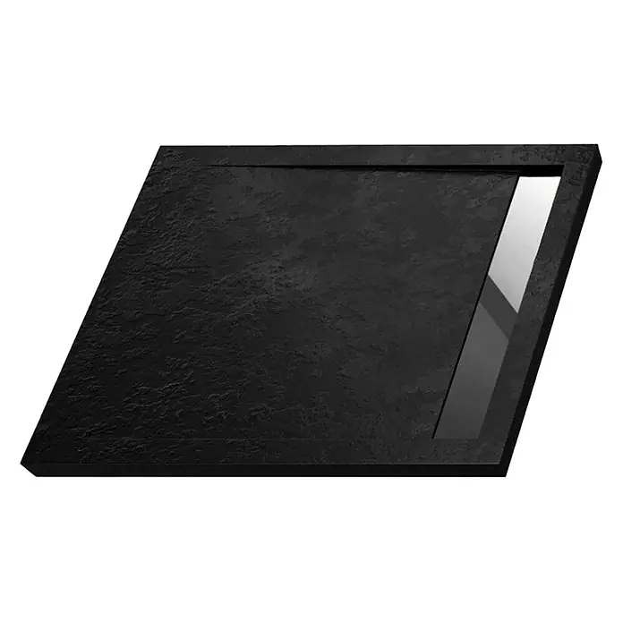 Bad Land Duschwanne WEST NEW Duschwanne rechteckig 110 x 90 cm Schwarz Steinoptik, mit Ablauf - Kunststoff, Schwarz, Steinoptik - Dunkelgraue, strukturierte Duschwanne mit linearem Ablauf.
