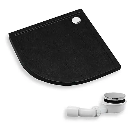Bad Land  Duschwanne CASPAR NEW Duschwanne viertelkreis 90 x 90 cm Schwarz Steinoptik, Ablauf