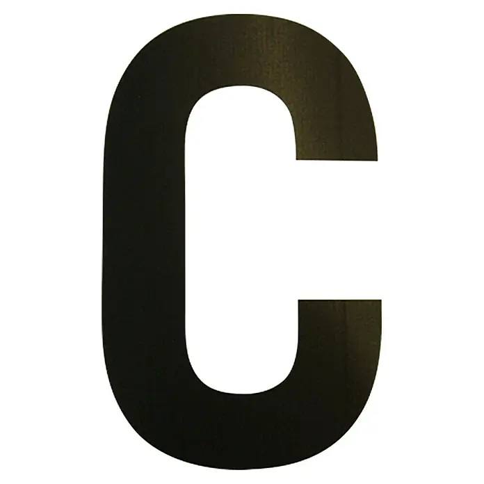 FolienzeichenBuchstabe C, 10 cm, PVC, Schwarz - Schwarzer Buchstabe C vor einem weißen Hintergrund. Der Buchstabe C ist in einer serifenlosen Schriftart.