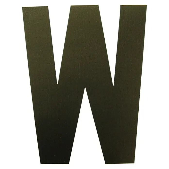 FolienzeichenBuchstabe W, 10 cm, PVC, Schwarz - Schwarzer Buchstabe W auf weißem Hintergrund. Das W ist groß und dominiert das Bild.