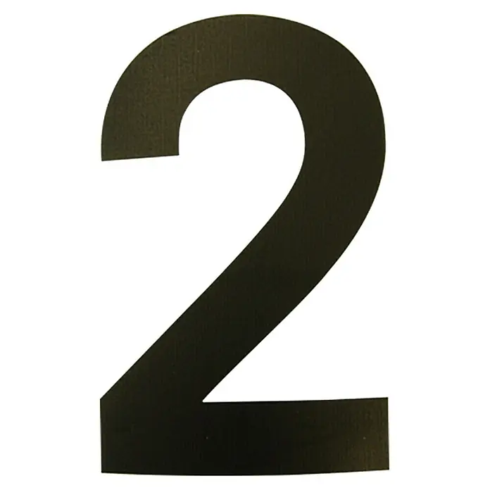 Folienzeichen - Zahl 2, 10 cm, PVC, Schwarz - Nahaufnahme der schwarzen Hausnummer 2, die ein modernes und minimalistisches Design für eine klare Kennzeichnung bietet.