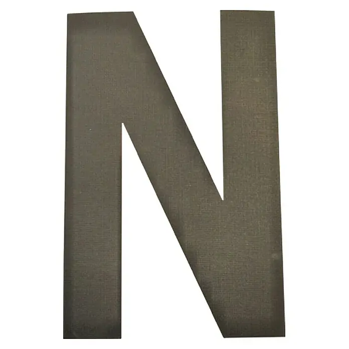 Folienzeichen - Buchstabe N, 10 cm, PVC, Schwarz - Darstellung des Buchstabens N aus grauem Papier mit einer subtilen Textur, ideal für Bastelprojekte oder als dekoratives Element.