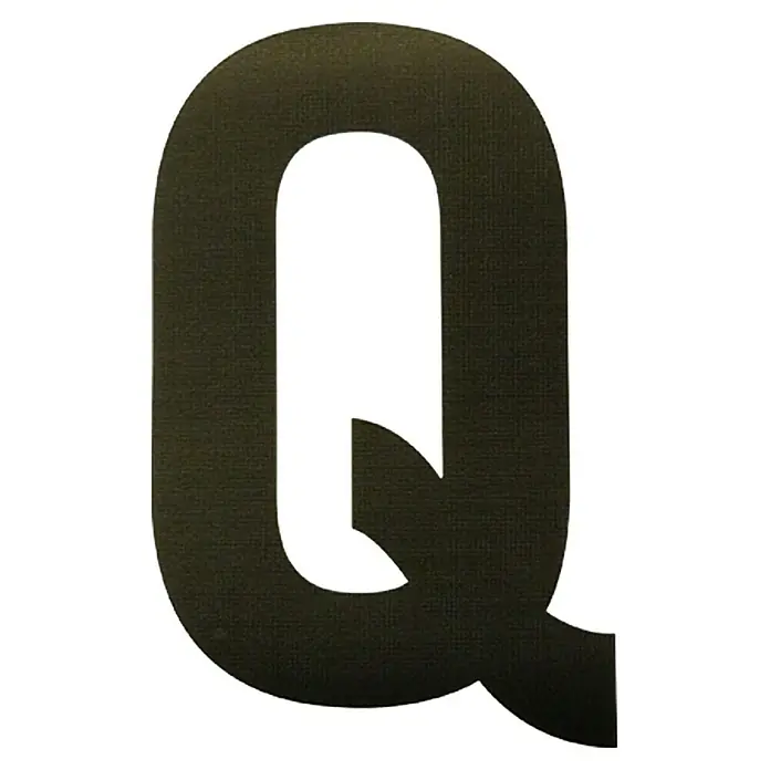 Folienzeichen - Buchstabe Q, 10 mm, PVC, Schwarz - Das Bild zeigt ein schwarzes, großes "Q". Eine typografische Darstellung des Buchstaben Q vor einem weißen Hintergrund.