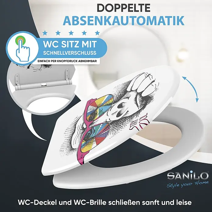SANILO WC-Sitz Stay Cool mit Absenkautomatik - MDF, Multicolor, Mit Absenkautomatik - Weißer WC-Sitz mit buntem Design auf dem Deckel, inklusive Absenkautomatik und Schnellverschluss zum einfachen Abnehmen.
