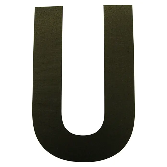 Folienzeichen - Buchstabe U, 10 cm, PVC, Schwarz - Das Bild zeigt ein schwarzes "U", ein vielseitiges Gestaltungselement, perfekt für Schilder, Dekorationen oder Bastelprojekte.
