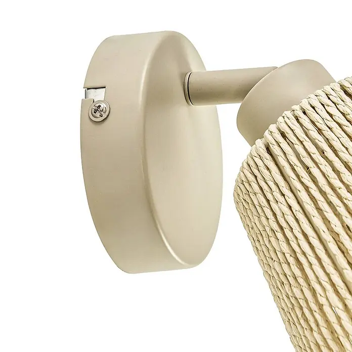 Lindby Wandstrahler Anuva - L x B x H: 21,5 x 13 x 13 cm, creme / amber, E14 - Creme Wandleuchte mit rundem Metallsockel und Arm, mit gewebtem Naturfaserschirm.