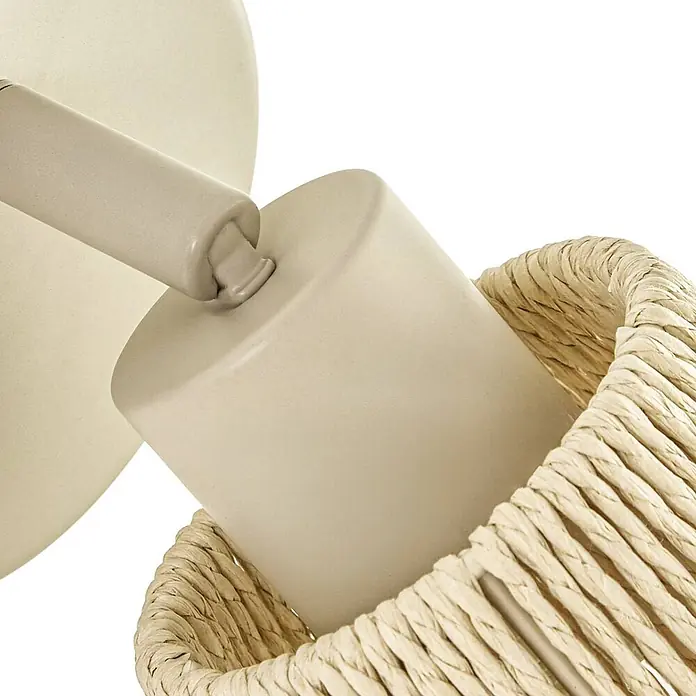 Lindby Wandstrahler Anuva - L x B x H: 21,5 x 13 x 13 cm, creme / amber, E14 - Beigefarbene Wandleuchte mit Metallarm und natürlichem geflochtenem Raffiaschirm.