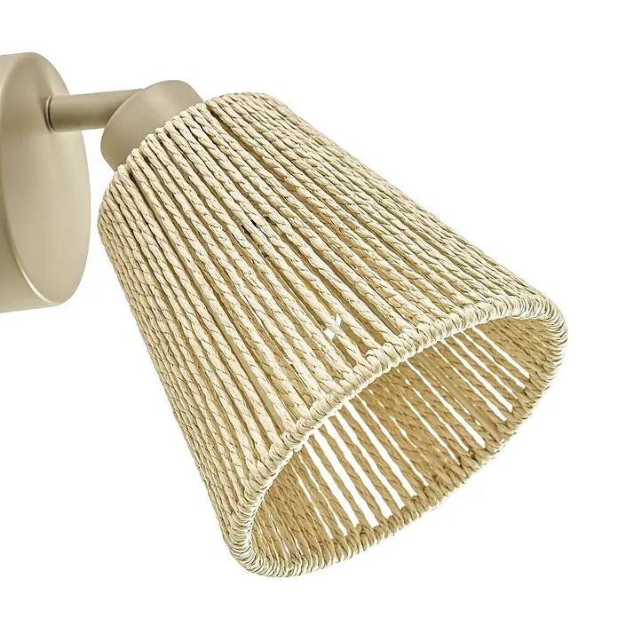Lindby Wandstrahler Anuva - L x B x H: 21,5 x 13 x 13 cm, creme / amber, E14 - Beige Wandleuchte mit konischem Schirm aus geflochtener Naturfaser.