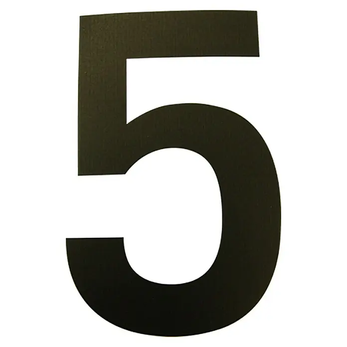 Folienzeichen - Zahl 5, 10 cm, PVC, Schwarz - Ansicht von oben