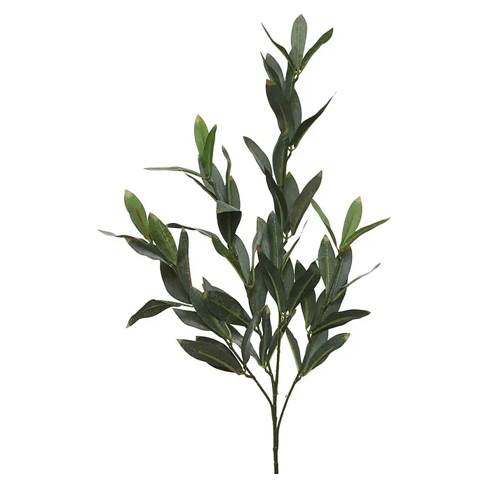 Planta artificial - Altura: 33 cm, Verde, Plástico - Rama de olivo artificial con hojas verde oscuro en tallos delgados.