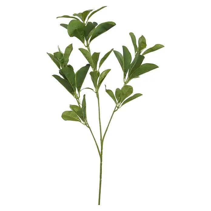 Planta artificial - Altura: 33 cm, Verde, Plástico - Tallo de planta artificial verde con varias hojas.