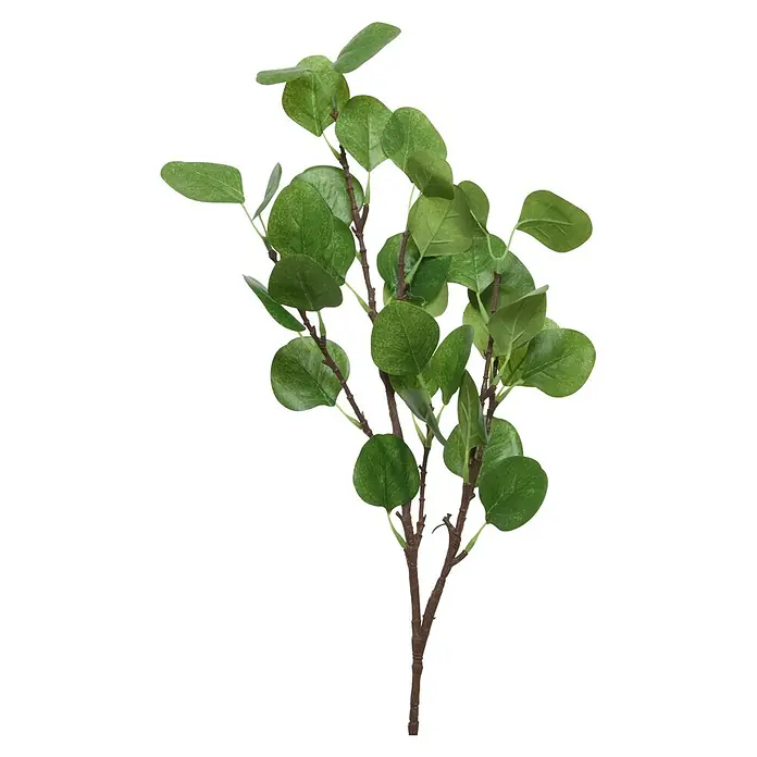 Planta artificial - Altura: 33 cm, Verde, Plástico - Rama de planta artificial con tallos marrones y numerosas hojas redondas y verdes.