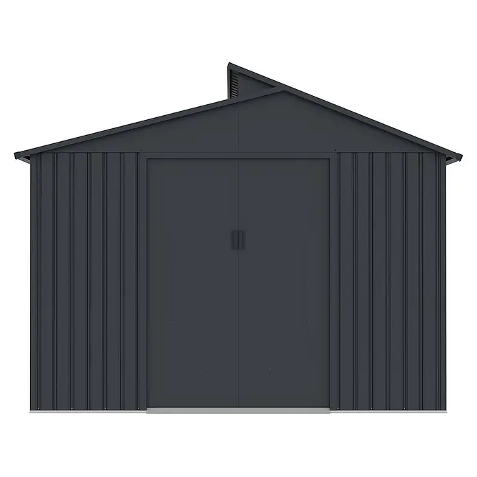 StarLine Metall Gerätehaus Viva 5,44 m² - Außenbreite inkl. Dachüberstand: 282 cm, Außentiefe inkl. Dachüberstand: 193 cm, Metall, Anthrazit - Dunkelgraues Metall-Gartengerätehaus mit Giebeldach und Doppeltüren.