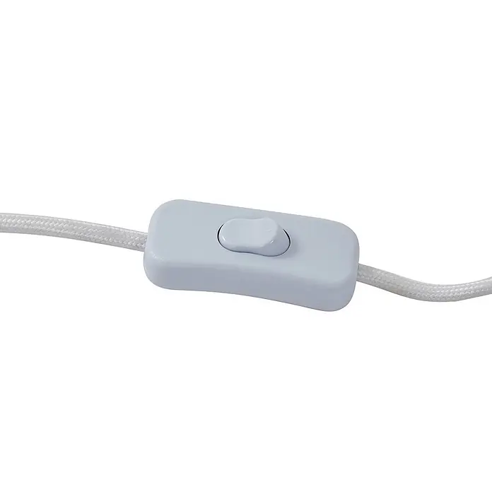 Lindby Tischleuchte Hubi - weiß / opal, weiß / opal, E27 - Weißer Schnurzwischenschalter an einem geflochtenen Kabel.