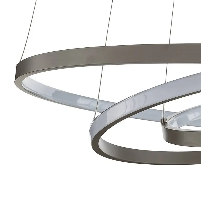Lucande Pendelleuchte Ezana - L x B x H: 80 x 80 x 150 cm, alu / grau / zink, nickel - Moderne graue LED-Pendelleuchte mit mehreren Ringen und integrierten weißen Diffusoren, an dünnen Drähten aufgehängt.