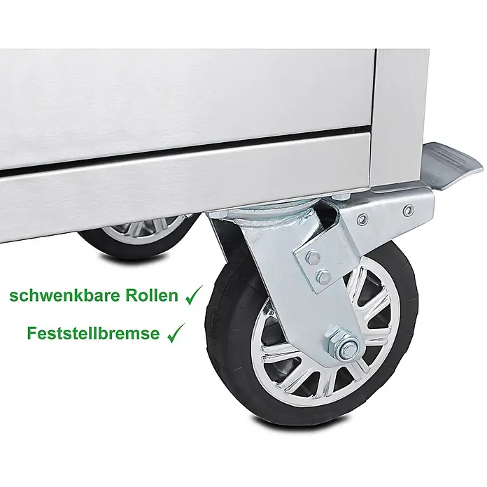 Ondis24 Werkbank Werkstattwagen 198 - L x B: 198 x 48,5 cm, Arbeitshöhe: 950 mm, Belastbarkeit: 501 kg, Edelstahl - Edelstahlmöbel mit schwenkbarer Lenkrolle und Feststellbremse.