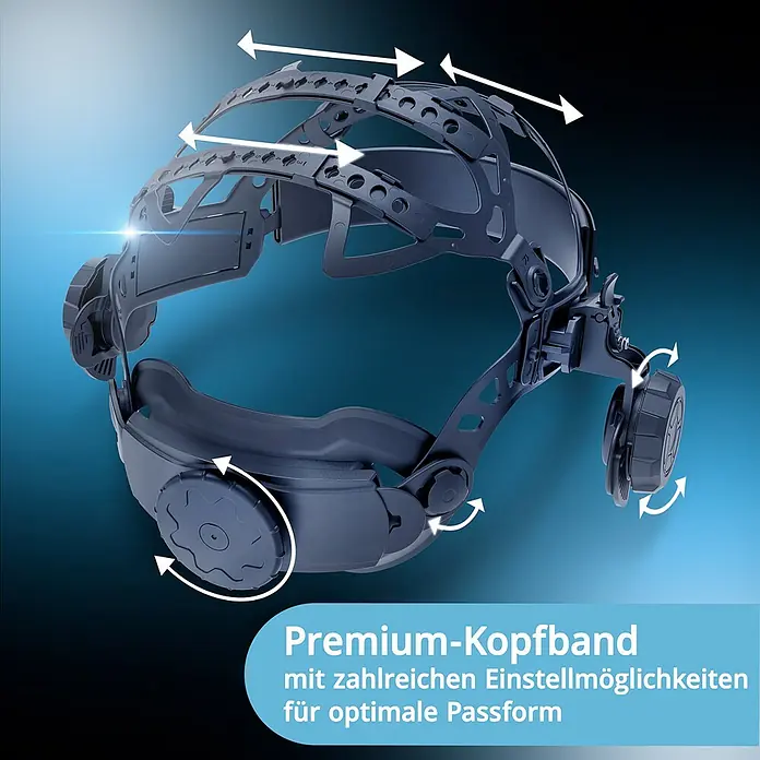STAHLWERK Schweißhelm Schweißhelm SPLIT + Schweißhaube - schwarz - Dunkelgraues verstellbares Kopfband mit vielen Einstellmöglichkeiten für optimalen Sitz.